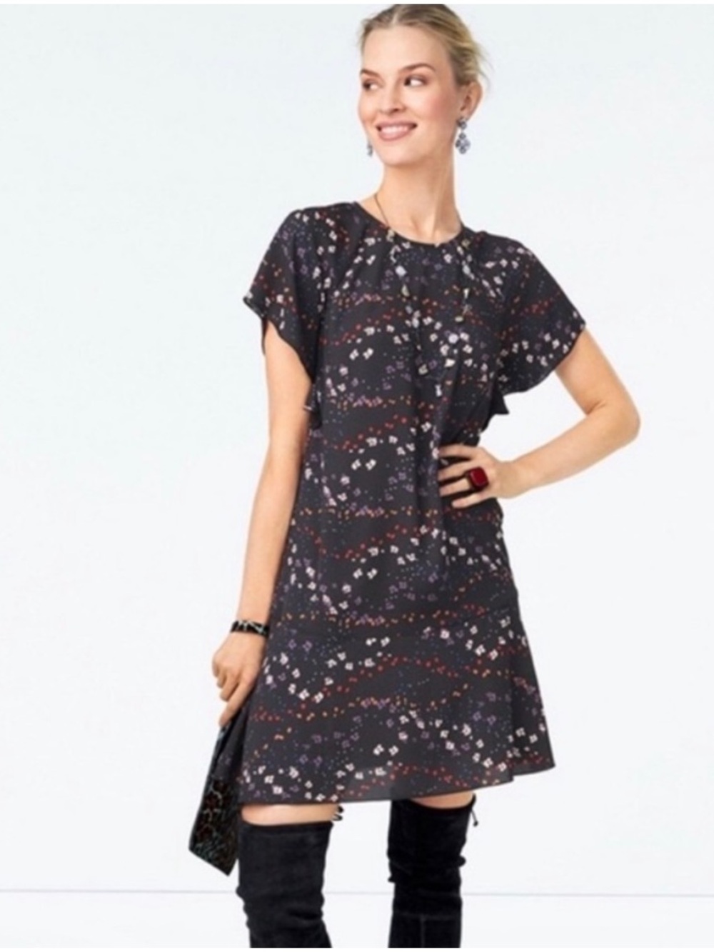 Cabi Muse Floral Ruffle Shift Dress #3828 Size Medium EUC